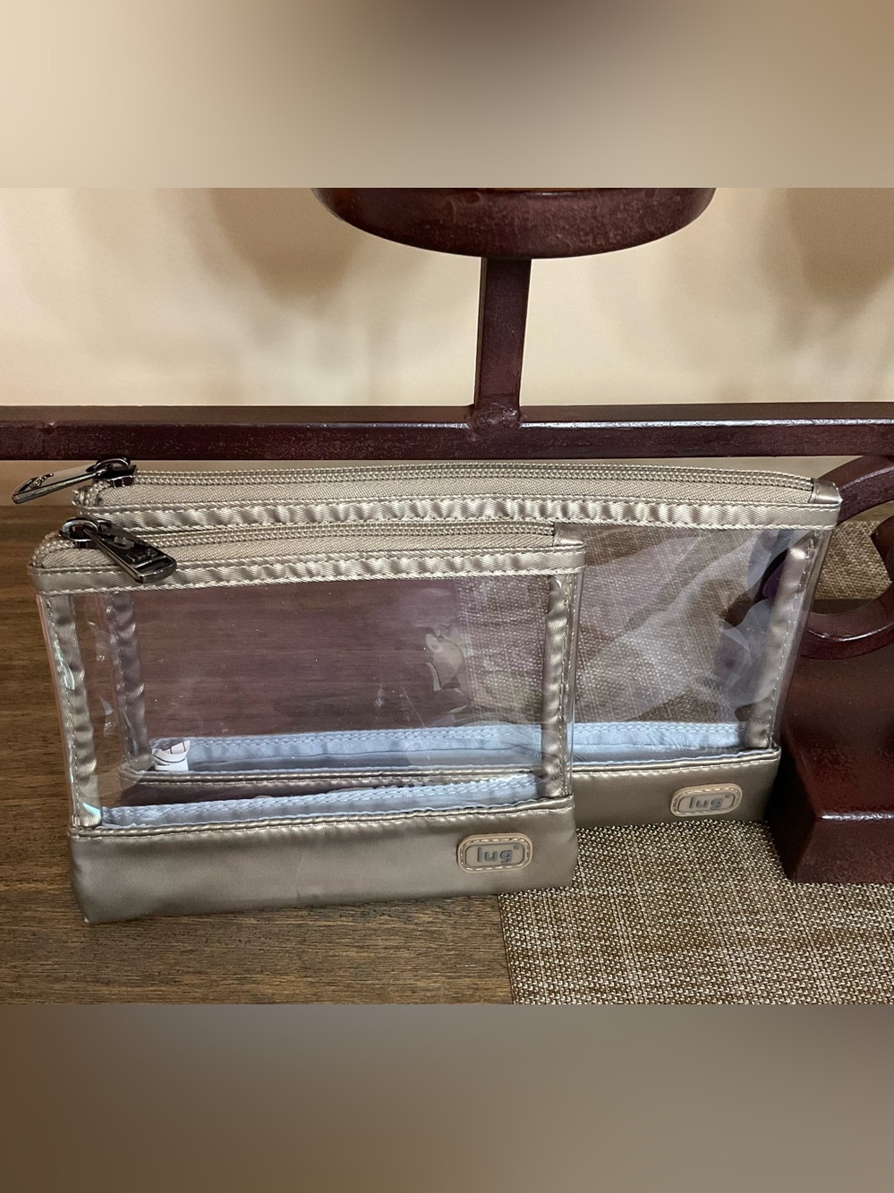 Lug Metallic Walnut Clear Cosmetic 2pc Pouch Set